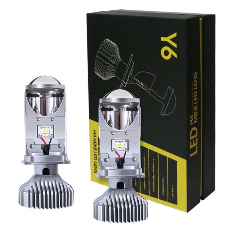 Adecuado para nuevo y6s coche LED Faro de tres colores lente de ojo de pez lámpara H4 lejos y cerca integrado mini lente