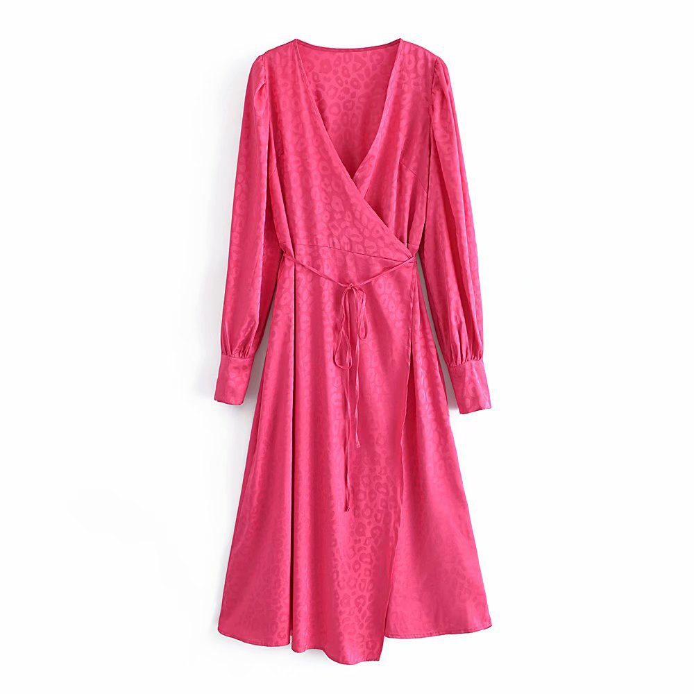 V-neck jacquard waist long-sleeved dress Nihaostyles wholesale clothing vendor NSAM75846