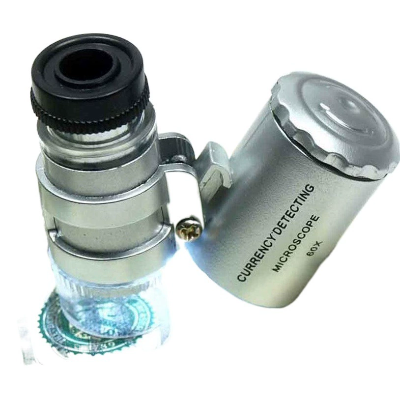 Карман 60 раз с детектором денег, светодиодный световой микроскоп миниатюрный микроскоп Портативный микроскоп оптом