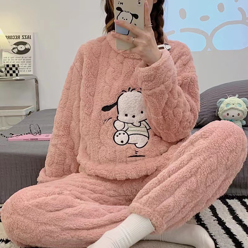 Nuevo Harpa perro jacquard traje de terciopelo de algodón de las mujeres de invierno de lana forrada engrosada de dibujos animados caliente prendas de vestir exteriores de las mujeres ropa para el hogar