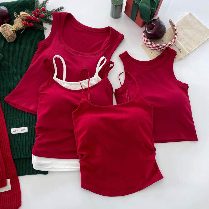 Christmas Outfit Sexy Red Backless Camisole for Women, Slim Fit Short Top for New Year