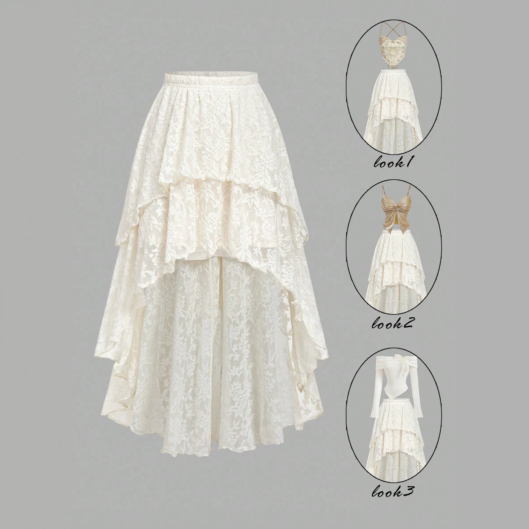 European and American Cross-Border Irregular Lace Embroidery A-Line Mid-Length Tiered Skirt Amazon Three-Layer Design Elegant Skirt