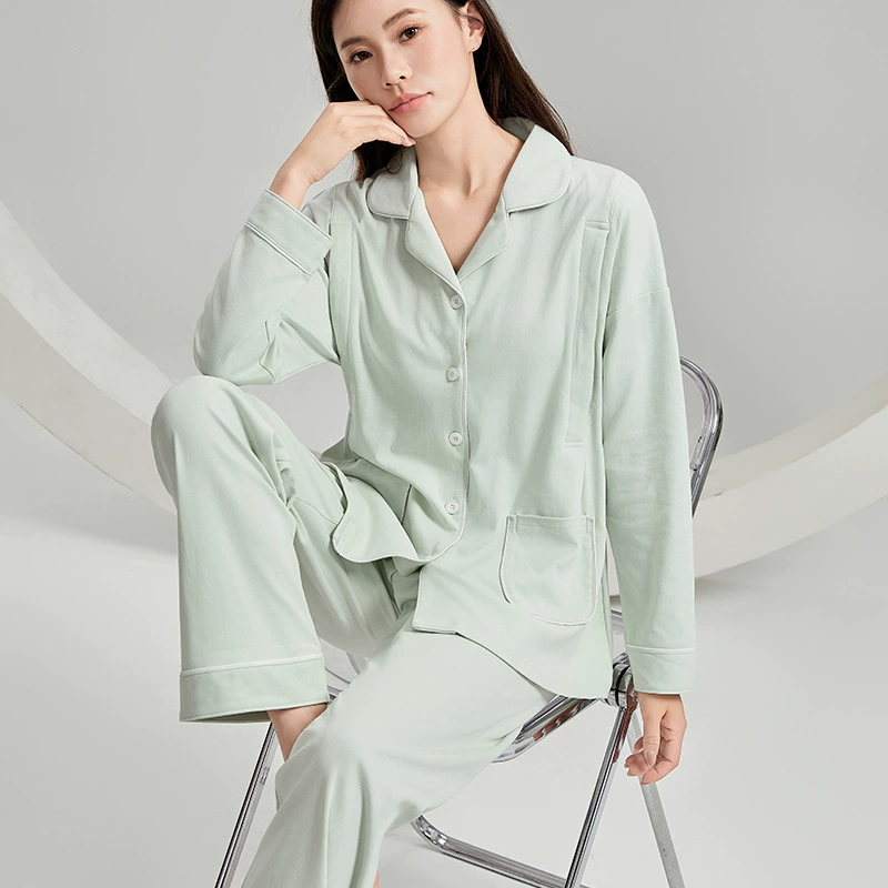 Женские пижамы, новый стиль, простой и чистый хлопок, осенне-зимние женские брюки с длинными рукавами, корейский стиль, можно носить на улице, домашний костюм.