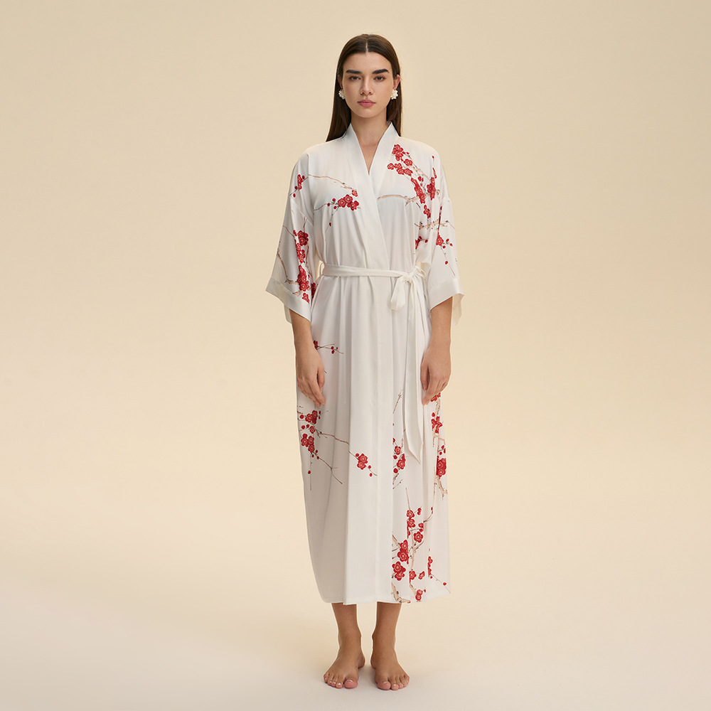 European and American Satin Nightgown, Plus-Size Women's Pajamas, Yaoting Spring and Autumn Thin Long-Sleeved Long Style Cross-Border Women's Loungewear