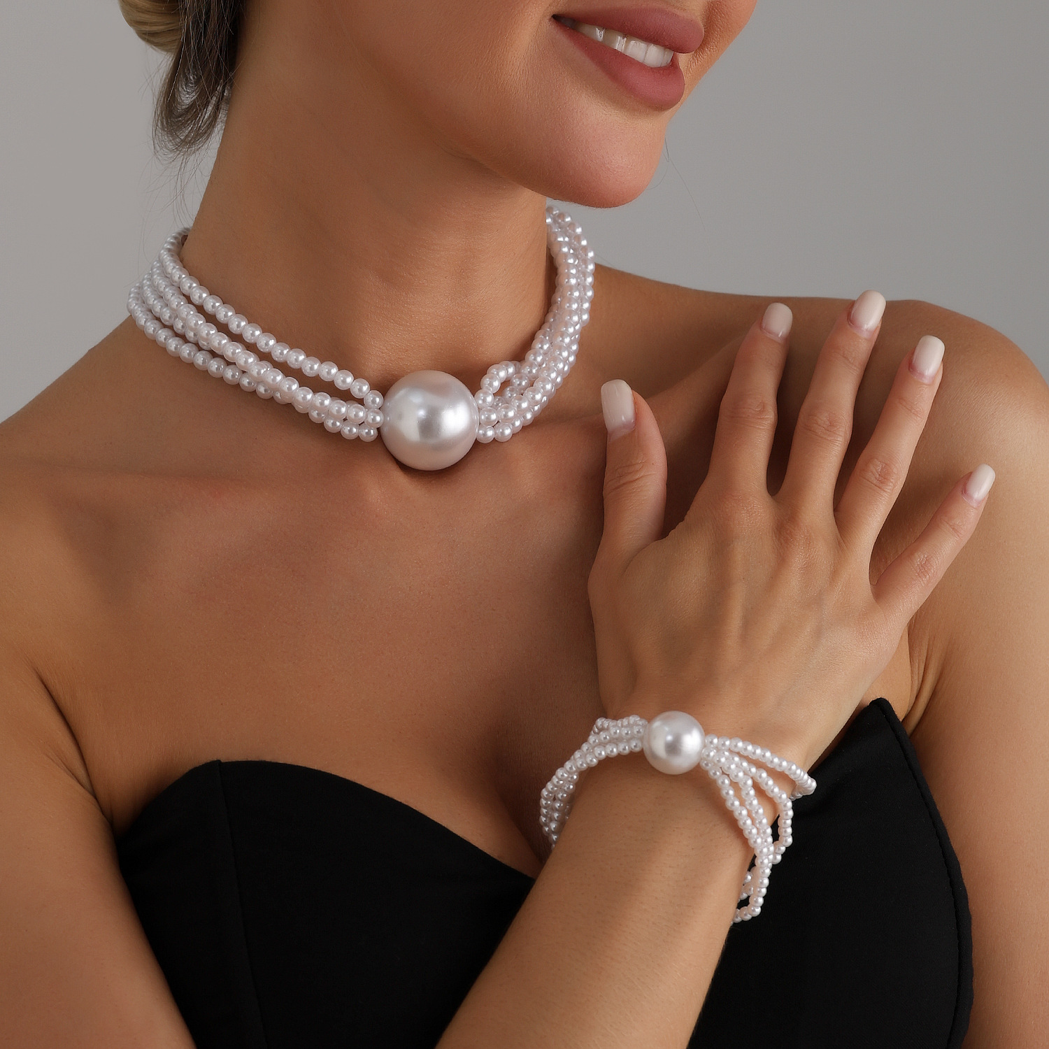 Exaggerated Large Pearl Necklace Multi-layer Luxury Jewellery Set_voghion.com