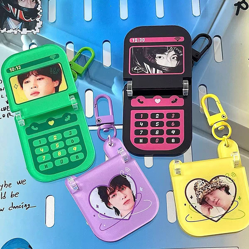 Acrylic Flip Phone Pendant Key Ring Luggage Accessories Card Holder Anime Bag Accessories Small Gifts Peripheral
