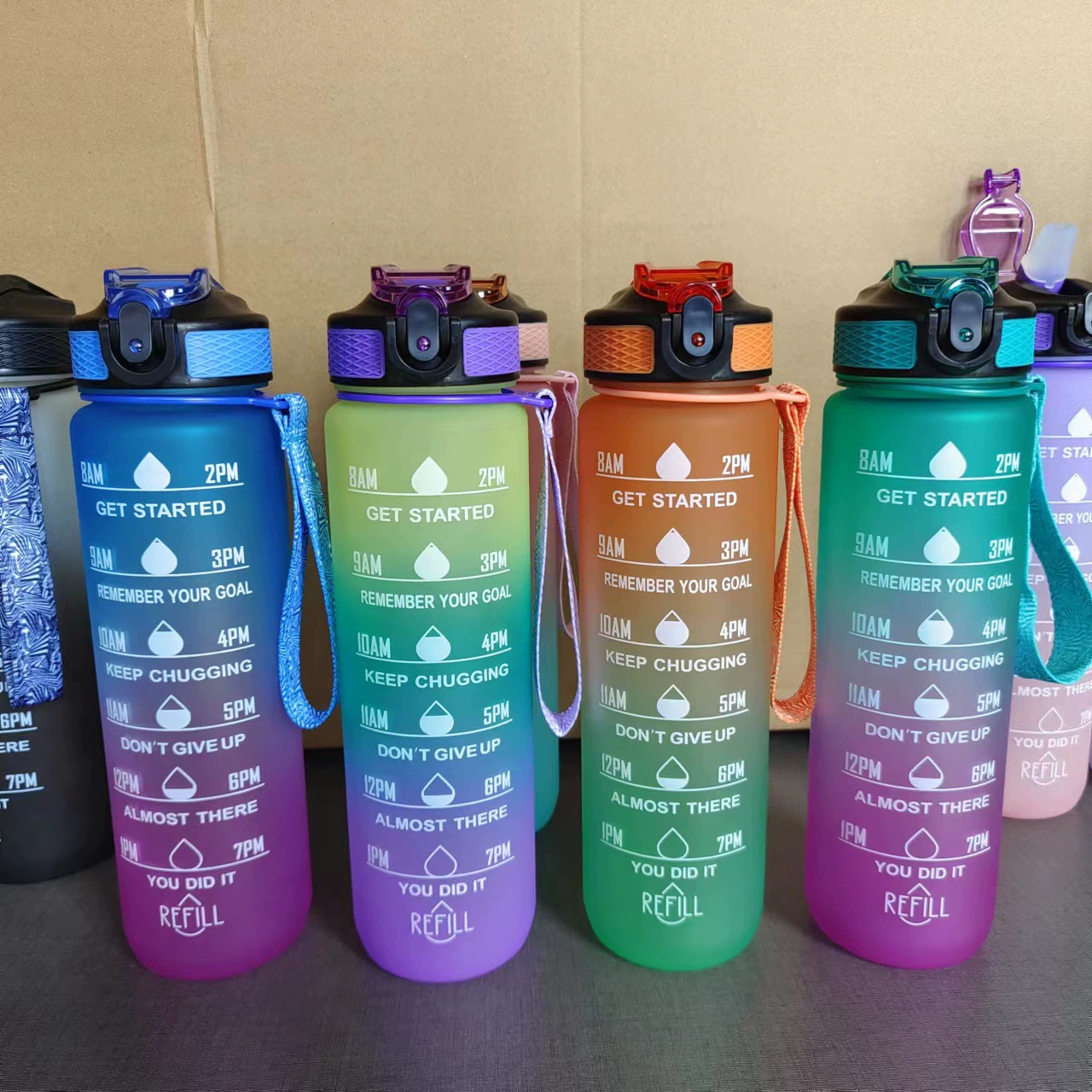 Завод в наличии трансграничный градиентный цвет 1000 мл бутылка для воды Amazon Water Cup аэрозольная краска соломенная пластиковая спортивная чашка