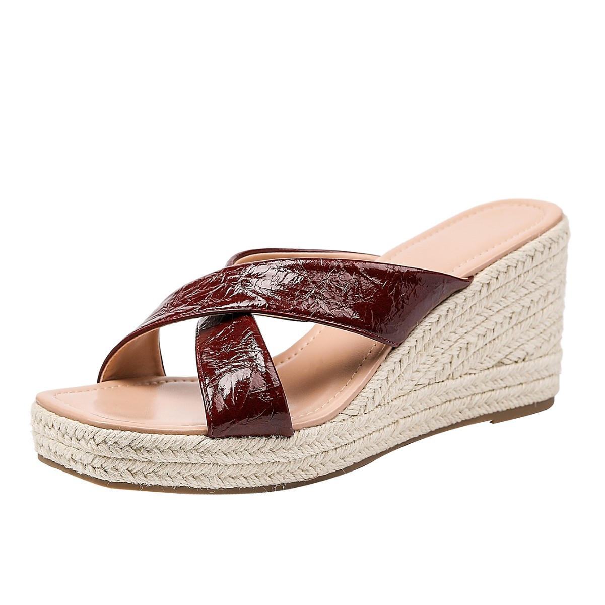 Comercio Exterior gran talón de paja sandalias nuevas zapatillas de playa antideslizantes exteriores moda cómoda banda ancha sandalias