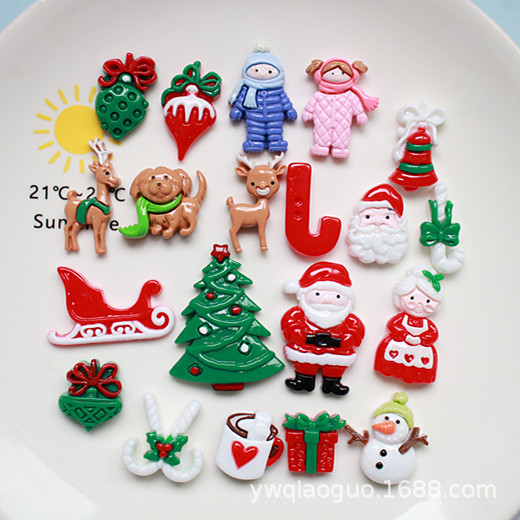 밝은 얼굴 수지 크리스마스 액세서리 산타 썰매 DIY 전화 케이스 머리핀 머리띠 구멍 신발 장식 재료