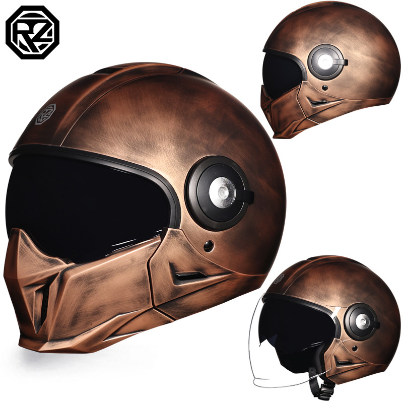 Orz casco retro motocicleta hombres y mujeres invierno motocicleta Harley casco completo certificado 3C cuatro estaciones doble lente
