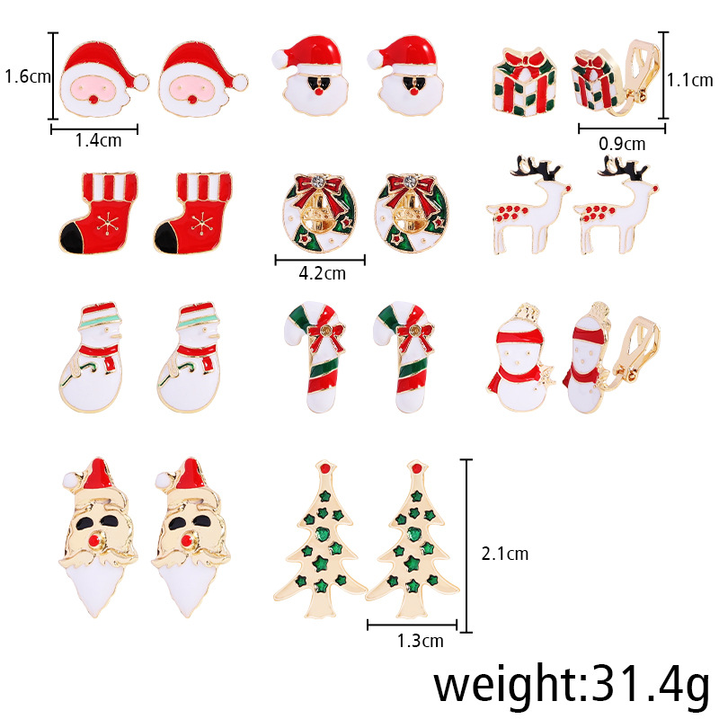 Cute Christmas Tree Santa Claus Snowman Alloy Enamel Women's Earrings 11 Pairs display picture 1