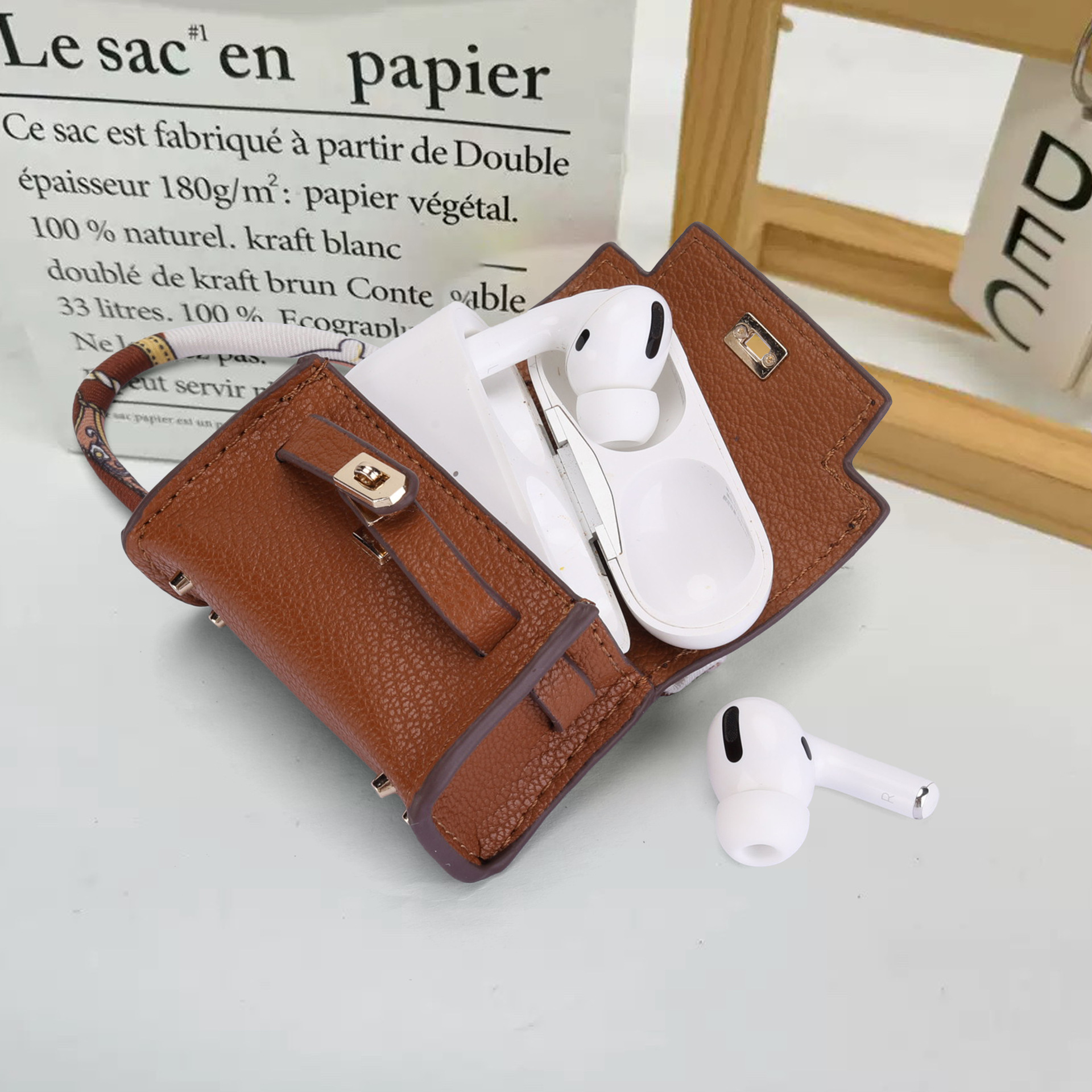 Mini bolso de cuero, bolso de colgante, colgante para Airpods, estuche de almacenamiento de auriculares, estuche de protección de auriculares, bolsa de almacenamiento