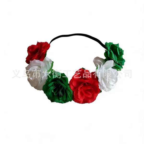 Cross-Border Rose Flower Headband Earrings Independence Day Hair Accessories DIY Headwear Carnival Rose Flower Headband Elastic Hair Band