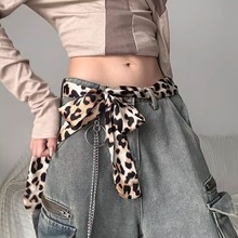复古小众设计豹纹细窄女长条围脖发带腰带丝巾绑发配衬衫时尚配饰