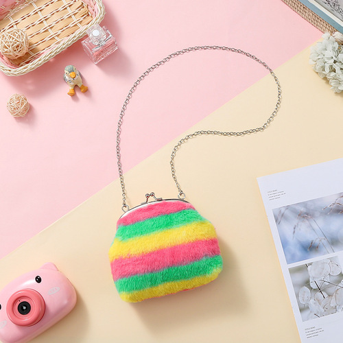 5 inch new color plush shoulder bag, zero wallet, coin bag, children's cute crossbody bag, card storage bag 