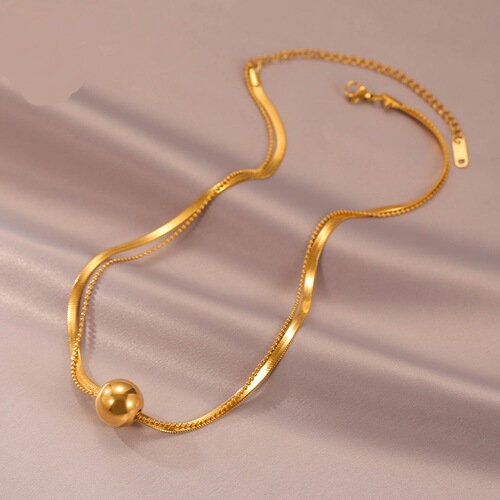 Titanium steel new unique double-layer transfer ball light luxury necklace golden temperament high-end clavicle chain bestie female necklace