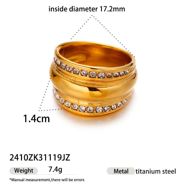 Anillo de acero inoxidable TENA, lujo ligero, nicho, moda, anillo de zircon, joyas transfronterizas.