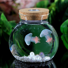 超白玻璃水母缸鱼缸桌面圆形缸斗鱼缸可调节七色灯小型缸