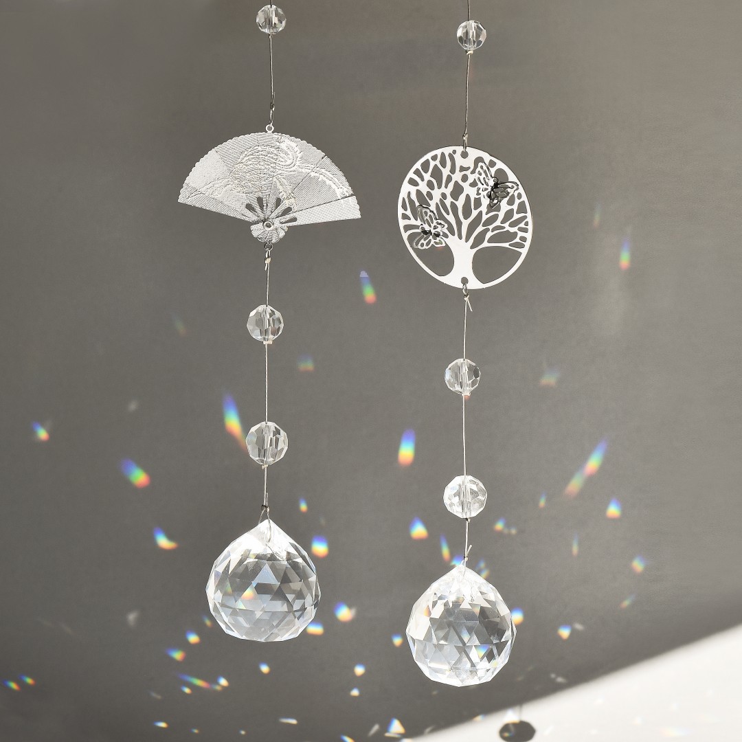 Suministro directo de fábrica suministro transfronterizo Arco Iris jardín decoración DIY ventilador Árbol de la vida Luna de cristal Sun Catcher