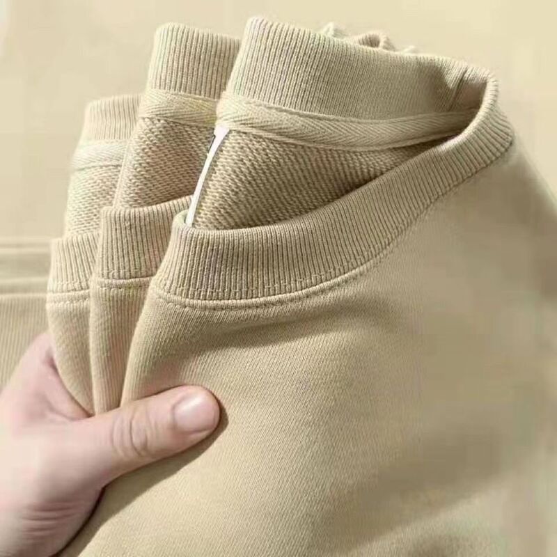 Autumn men's pure cotton terry sweater loose pullover fashionable all-match long sleeve top round neck solid color coat men's Autumn men's pure cotton terry sweater loose pullover fashionable all-match long sleeve top round neck solid color coat men's