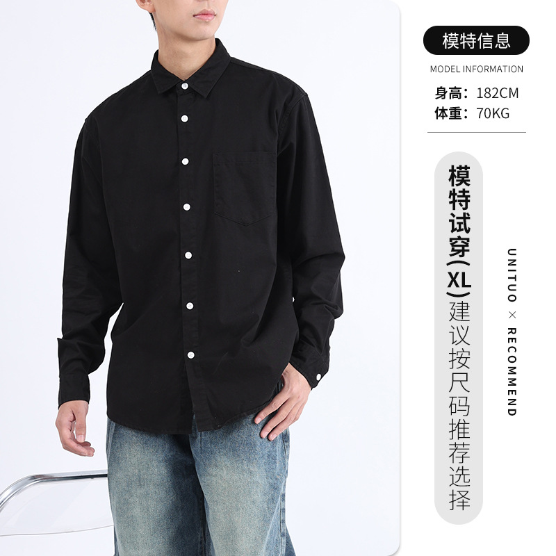 Hombres de otoño algodón camisa de manga larga abrigo relajado casual versátil de color sólido herramienta de bolsillo camisa de solapa de moda masculina