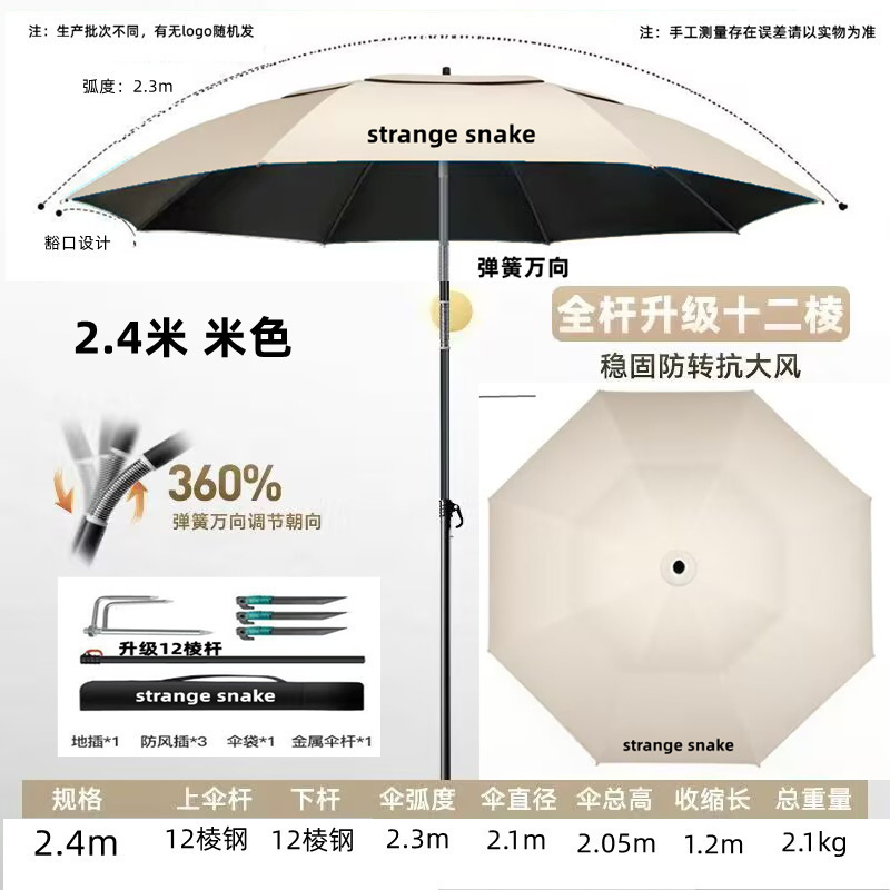 新款钓鱼伞新款遮阳伞户外露营伞便携带黑胶防晒拐杖伞露营垂钓专|undefined