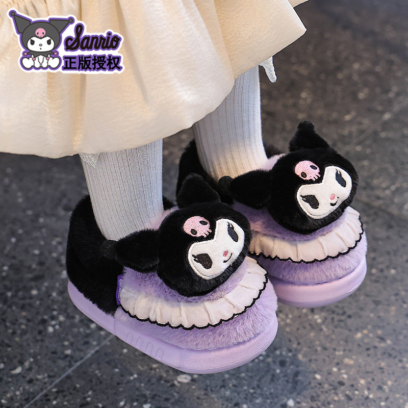 Melody bolsas de invierno para niños zapatos de algodón de talón cálido y pelusa Sanrio anti-deslizante zapatillas de algodón para padres e hijos