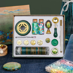 Forbidden City Cultural and Creative Fire Paint Seal Set Full Set of Cheap Heads for Children Wholesale Thousand Miles of Rivers and Mountains Retro Ancient Style Wax