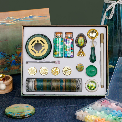 Forbidden City Cultural and Creative Fire Paint Seal Set Full Set of Cheap Heads for Children Wholesale Thousand Miles of Rivers and Mountains Retro Ancient Style Wax