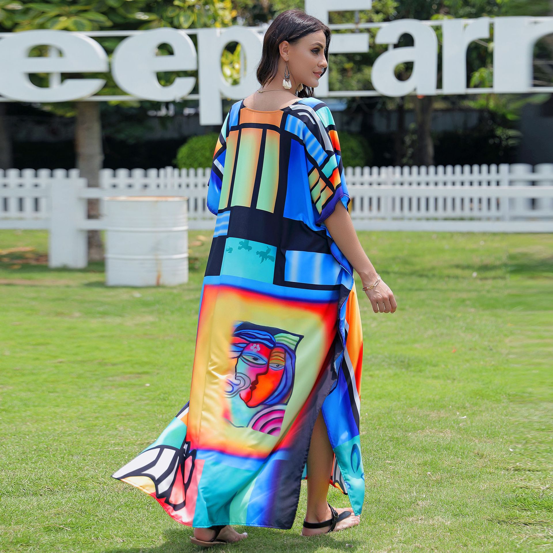 Transfronterizo europeo y americano de secado rápido impreso playa vacaciones vestido túnica playa protección solar camisa bikini blusa 5D92