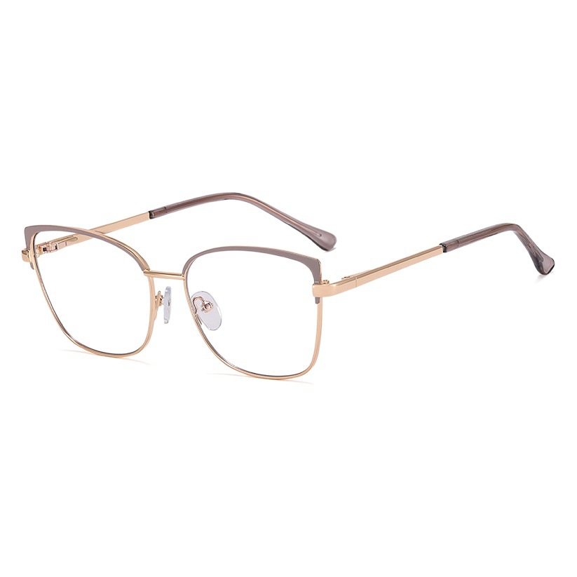 El Marco de gafas de moda 95700 gafas lisas de dos colores para mujeres Amazon metal anti-azul Marco de gafas de luz puede equiparse con gafas de miopía