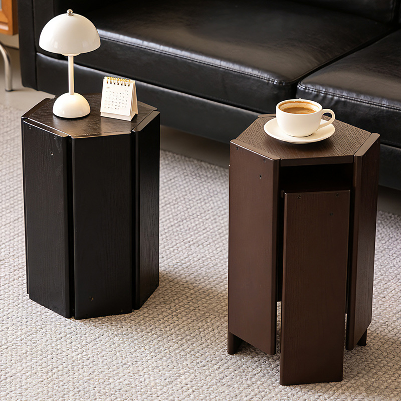 Wooden Stools for Home Use, Stackable and Combinable Hexagonal Stools, Living Room Sofa Side Tables, Stackable Stools, Low Stools