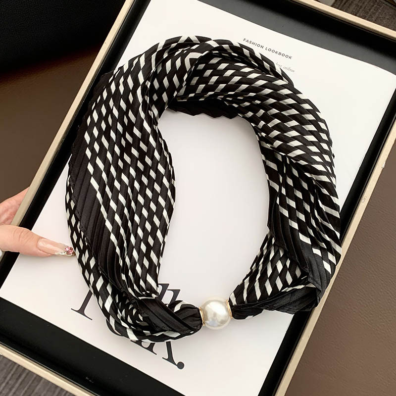 Hebilla de succión magnética collar de perlas bufanda de seda larga y estrecha bufanda de cuello femenino con camisa bufanda fina bufanda de seda plisada bufanda