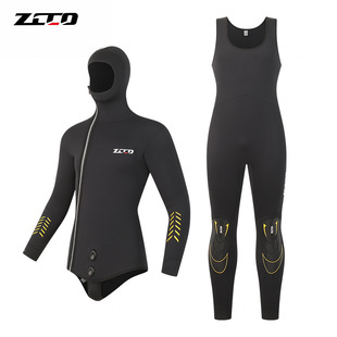 Cross-Border New 5mm Wetsuit Men's Split Two-Piece Suit Hooded Warm Wetsuit Fishing and Hunting Suit Front Zipper