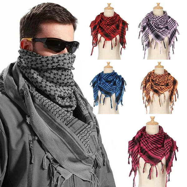 Cross-Border Foreign Trade Factory Direct Sales Houndstooth Headscarf Desert Tactical Scarf with Tassels Unisex Square Scarf in Stock