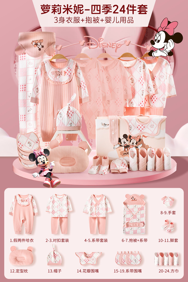 ディズニー ベビーギフトボックス 新生児服 純綿セット 新生児 女の子 満月祝いギフト 高級