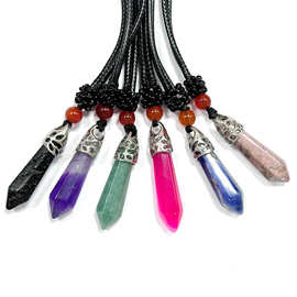 跨境热卖水晶半宝石8*31单尖六角柱吊坠饰品青金绿东陵单尖天然