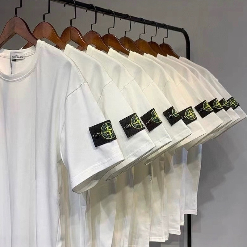 クロスボーダーストーンアイランド2025夏 欧米トレンドブランド コンパス袖章 ビッグボードTシャツ 男女兼用 ゆったりカジュアル|undefined
