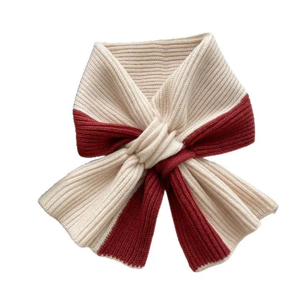 Knitted Scarf Short Women's Autumn and Winter Cross Knitted Scarf Korean Style Color Matching Versatile Winter Warm Lazy Neck Protector