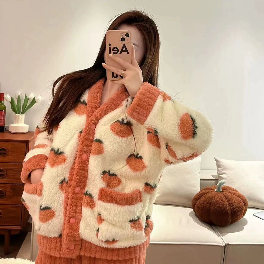 Улун персиковый коралловый бархатный домашний костюм персиковый домашний костюм женский Пижама теплый костюм осень и зима экстерьер