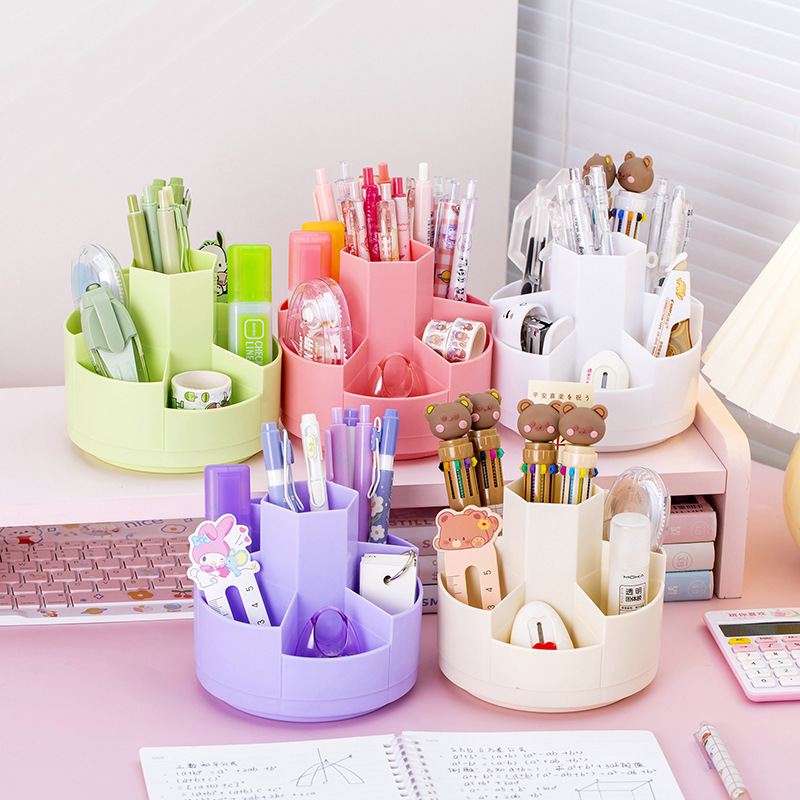 Candy Color Multi-Grid Rotating Pen Holder Large Capacity 360 Degree Creative Rotating Pen Holder Elementary Student Stationery Box