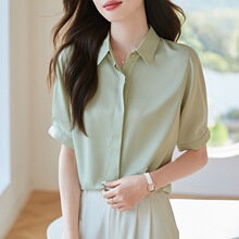 专柜同款真丝衬衫女短袖2025年夏季新款职业免烫面试上衣白色衬衣
