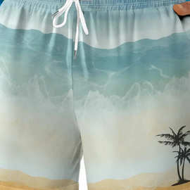 男士游泳短裤游泳裤百慕大沙滩短裤3D印花休闲假日波西米亚街头装