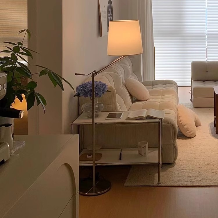 Luz de piso de brazo largo cubierta de tela sofá de alta calidad dormitorio luz de cabezal de cama italiana luz de piso de brazo oscilante image 5