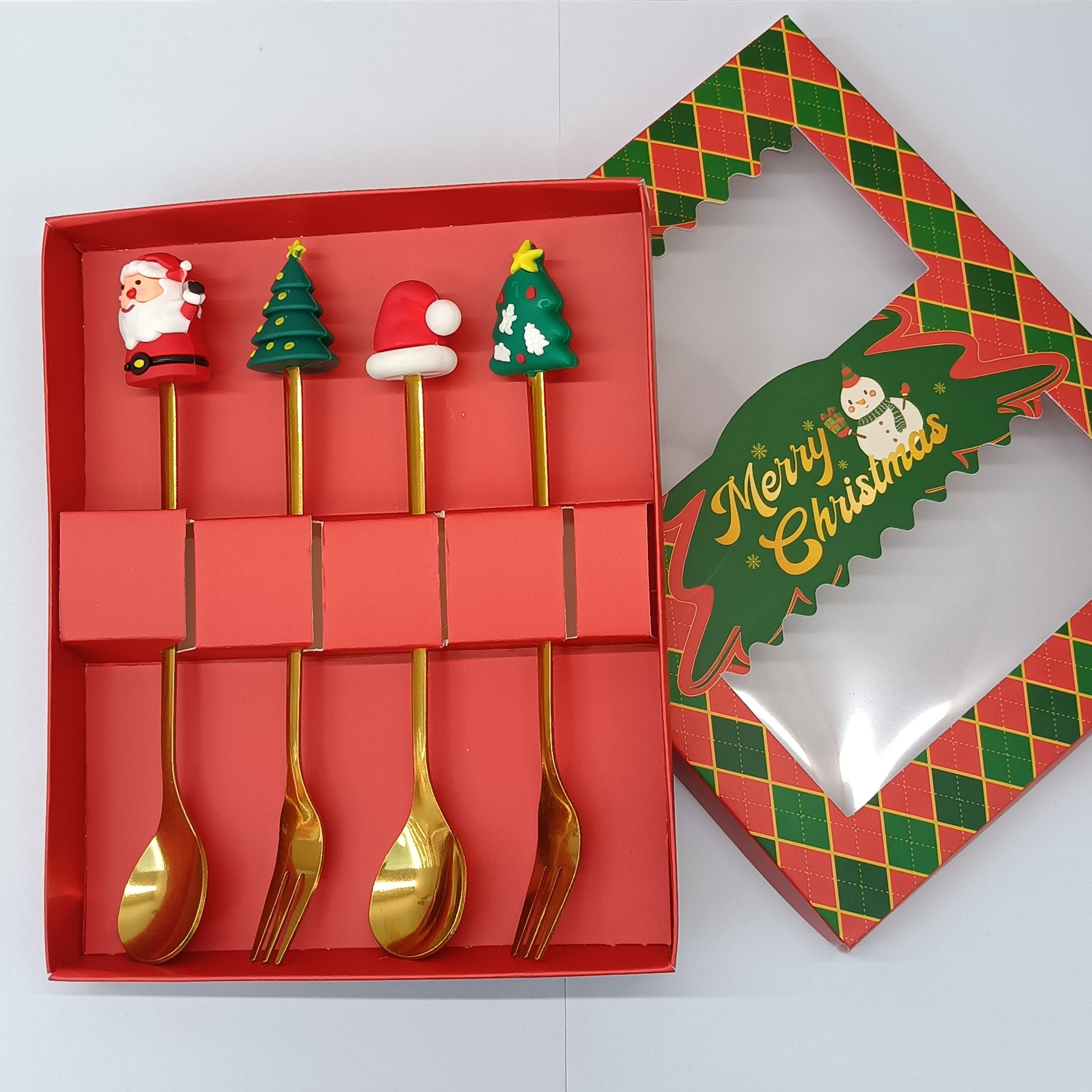 Cuchara transfronteriza de acero inoxidable Santa Claus árbol cuchara de café postre tenedor de fruta muñeca cuchara tenedor vajilla juego de regalo image 12
