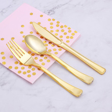 跨境现货UV电镀一次性玫瑰金/烫金刀叉勺生日派对餐具外贸