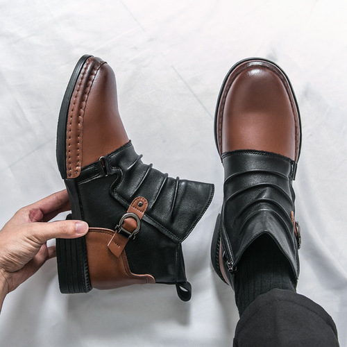 Western American cowboy boots, men's winter short boots, British style high-top leather shoes, British style Martin boots, fashionable leather boots