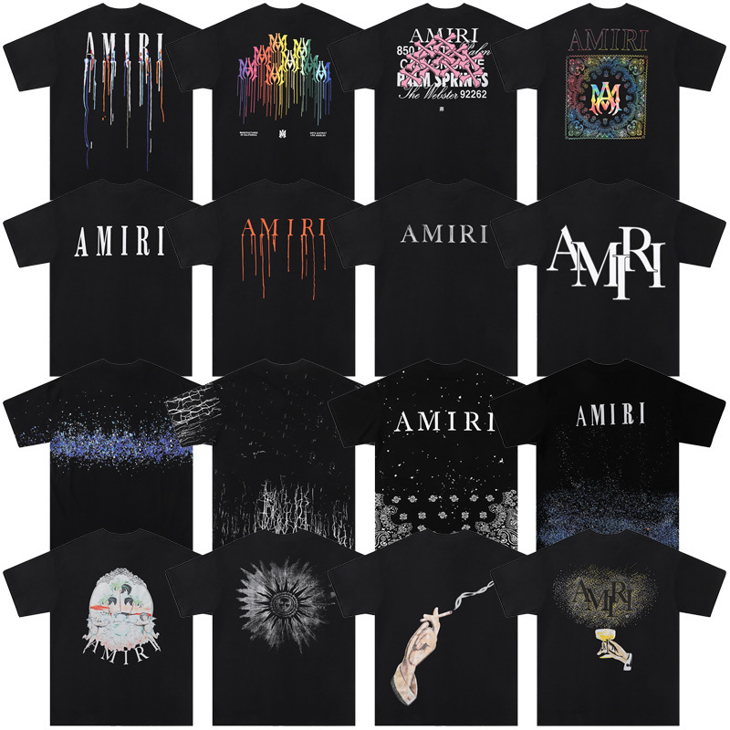 American High Street Cross-Border Amiri Summer Letter Splash Ink Cashew Flower Round Neck Short-Sleeved Loose Men's and Women's Couple T-Shirts
