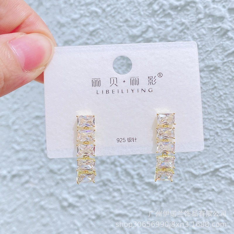 丽银/丽贝丽影闪锆吊坠轻奢风s925银针耳环高级感长款宴会奢华女|undefined