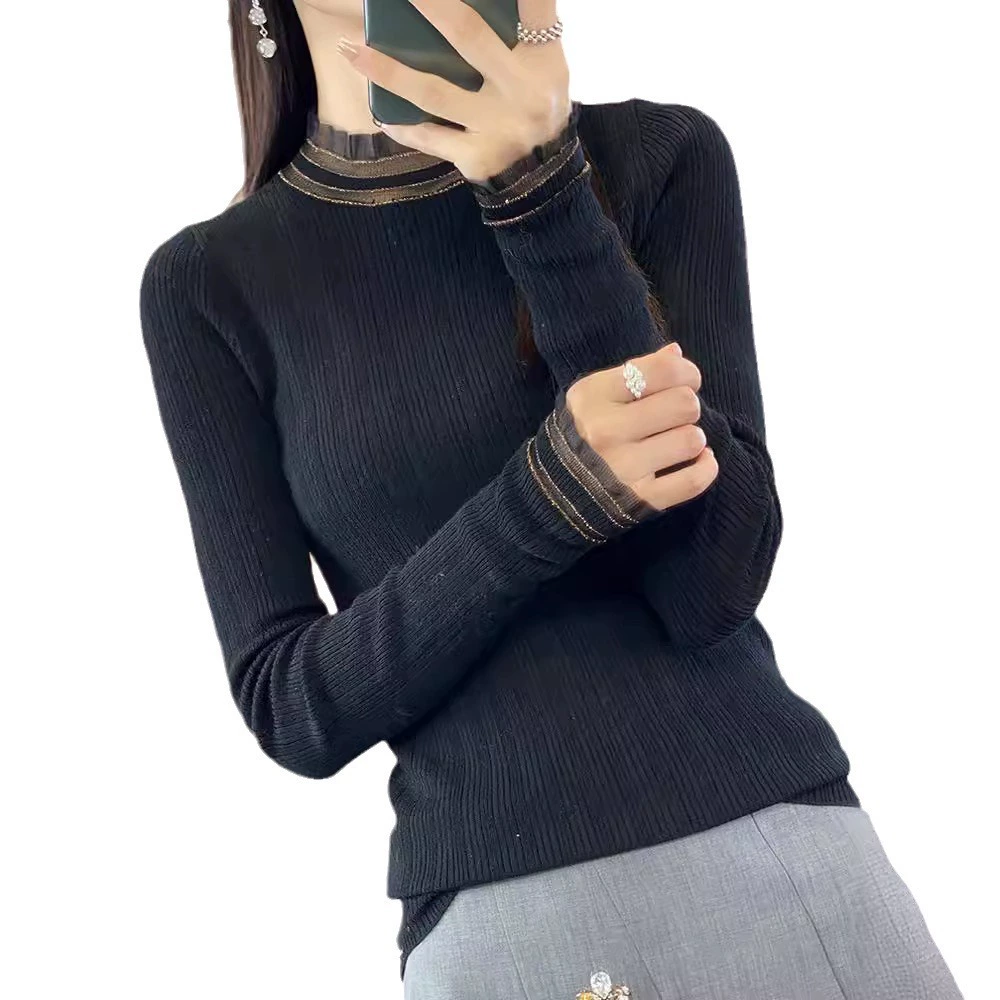 Knitted sweater, high collar